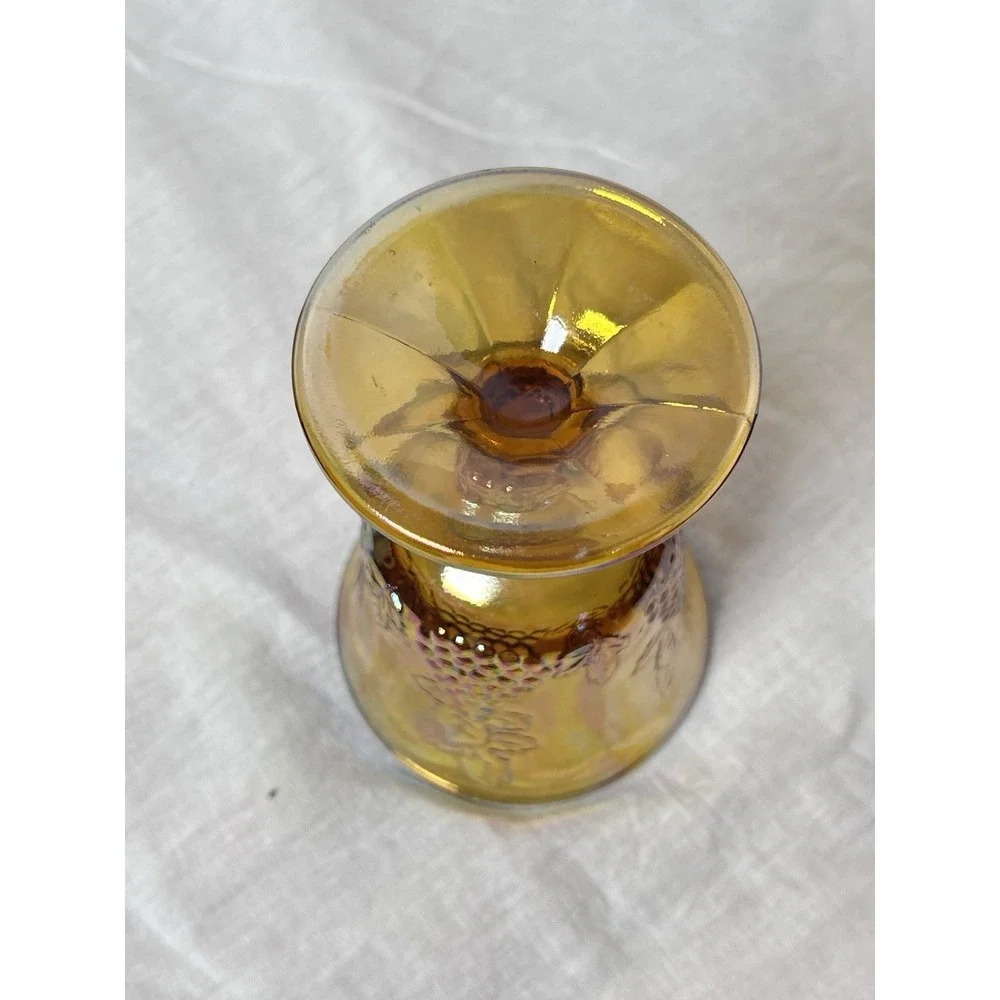 Colony Harvest Water Goblet Grapes Iridescent Glass Carnival Amber 5.25